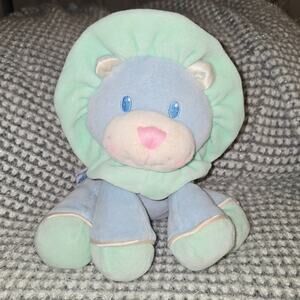 Eden vintage soft blue velour baby Lion plush stuffed pink nose rattle toy